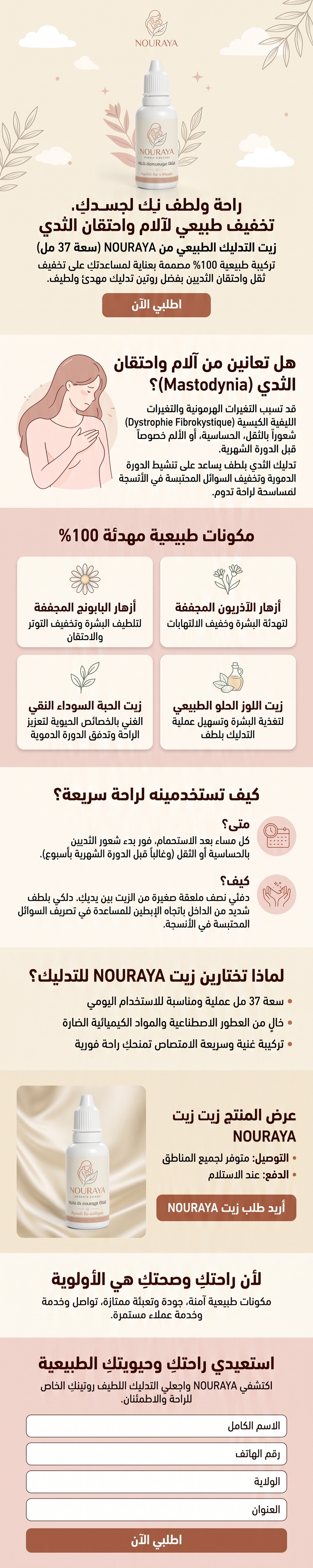 زيت التدليك الطبيعي لتخفيف آلام واحتقان الثدي NOURAYA (سعة 37 مل)